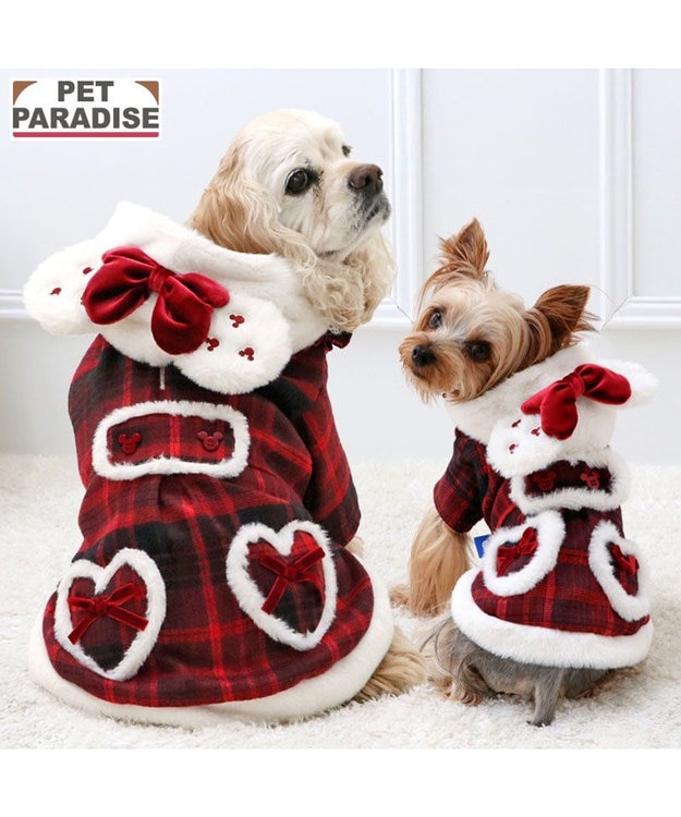 PET PARADISE ディズニー ミニーマウス チェックコート 小型犬 レッド×ホワイト