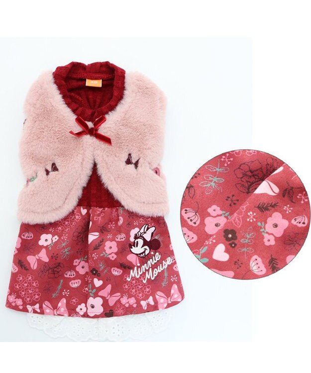 PET PARADISE 犬 服 ディズニー ミニーマウス ワンピース 【小型犬】 ボア ベスト付き ピンク（淡）