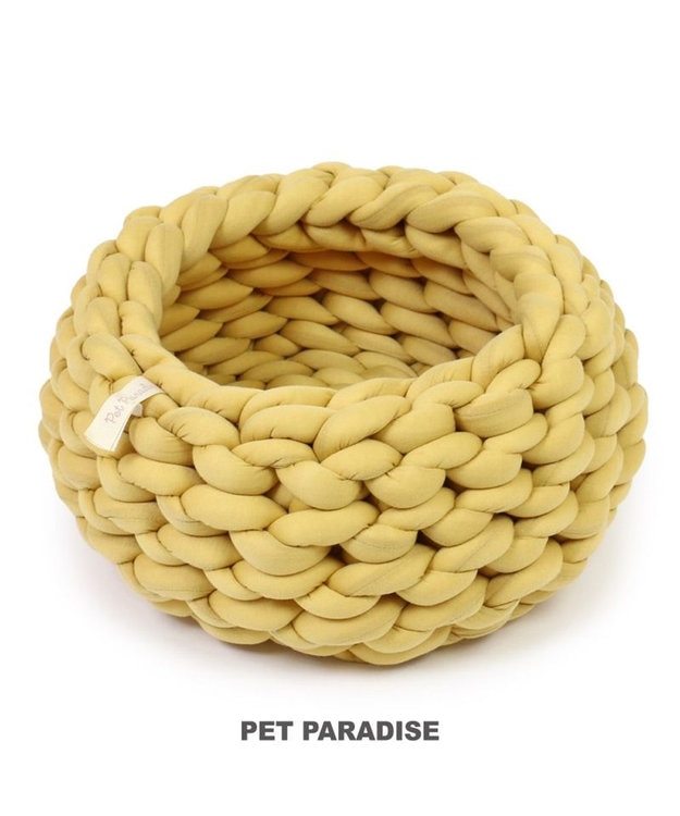 PET PARADISE 猫 ベッド おしゃれ 編み カドラー (42cm) マスタード