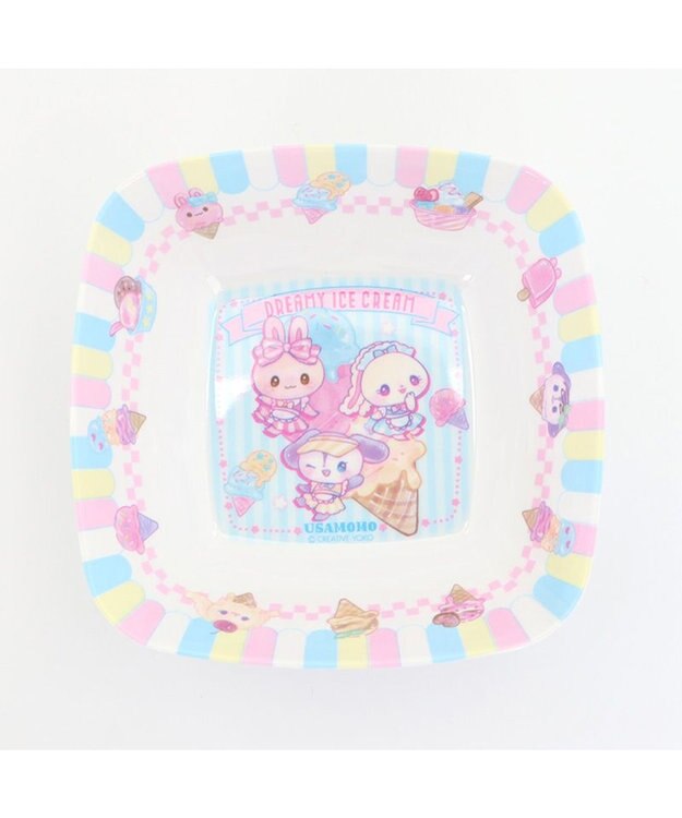 Mother garden マザーガーデン うさもも メラミン食器 スクエアボール 《アイス柄》 単品 食洗機可 子供用食器 メラミン製 四角 お皿 プレート キッズ 女の子 かわいい 食器 マルチカラー