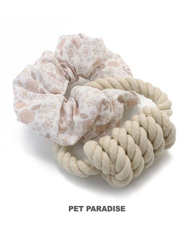 PET PARADISE ペットパラダイス 引っ張り シュシュ トイ  《 花柄 / ドット柄 》 花柄