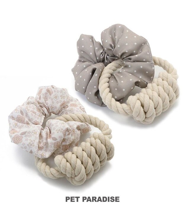 PET PARADISE ペットパラダイス 引っ張り シュシュ トイ  《 花柄 / ドット柄 》 花柄