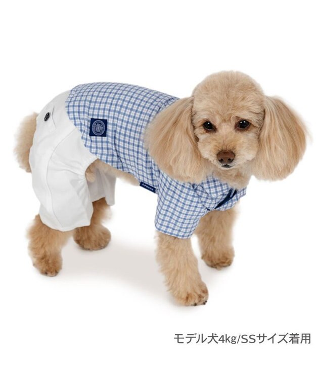 PET PARADISE J.PRESS パンツ つなぎ 《チェック》 小型犬 ホワイト×ブルー