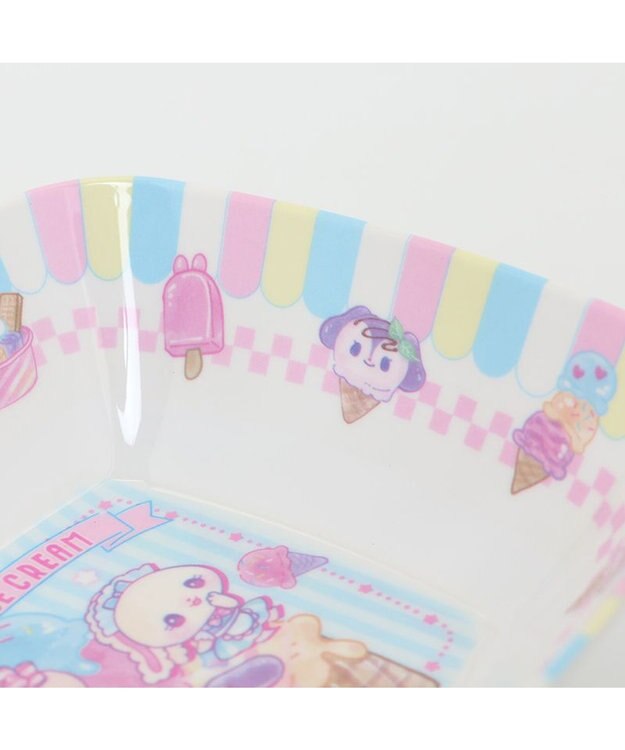 Mother garden マザーガーデン うさもも メラミン食器 スクエアボール 《アイス柄》 単品 食洗機可 子供用食器 メラミン製 四角 お皿 プレート キッズ 女の子 かわいい 食器 マルチカラー