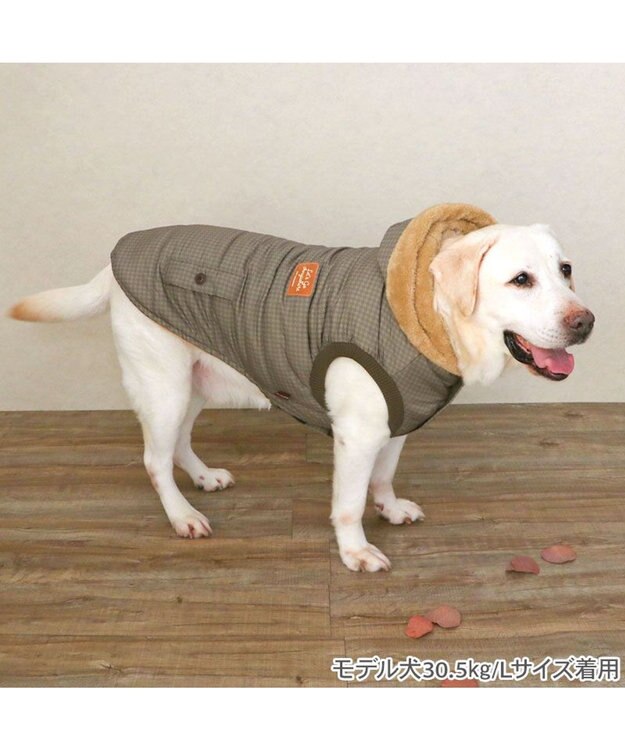 PET PARADISE ペットパラダイス 防寒コート 《千鳥柄》 中型犬 大型犬 カーキ