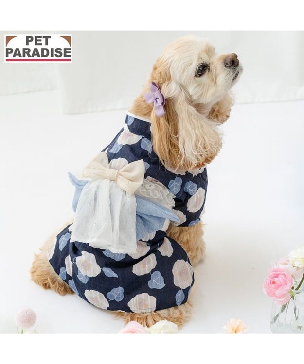 PET PARADISE ペットパラダイス 椿柄 浴衣 紺 中型犬 大型犬 ネイビー