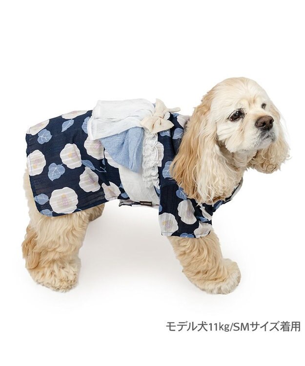 PET PARADISE ペットパラダイス 椿柄 浴衣 紺 中型犬 大型犬 ネイビー
