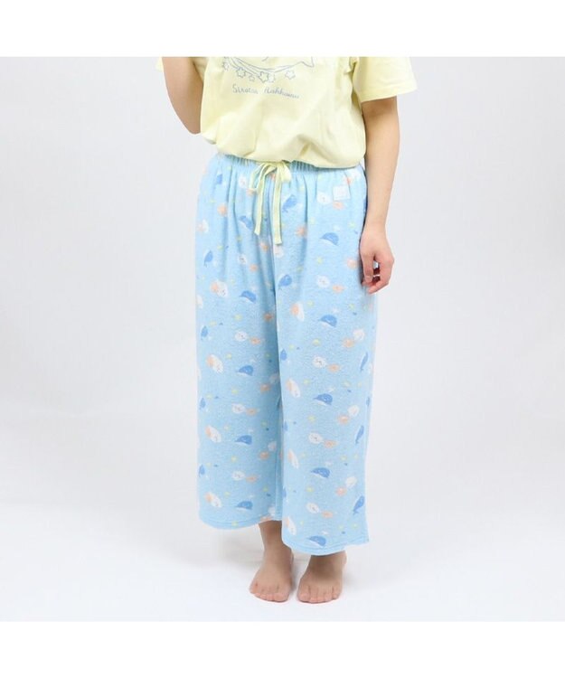 Mother garden しろたん パイル ステテコ 《しろたん&らっこいぬ 星くじら柄》レディース フリーサイズ ルームパンツ 部屋着 夏 夏物 フリーサイズ レディース 女性用 パイル生地 あざらし アザラシ かわいい キャラクター 水色