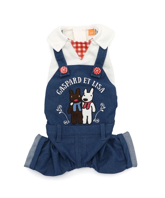 PET PARADISE リサとガスパール オーバーオール風 ロンパース 小型犬　　 ネイビー×ホワイト