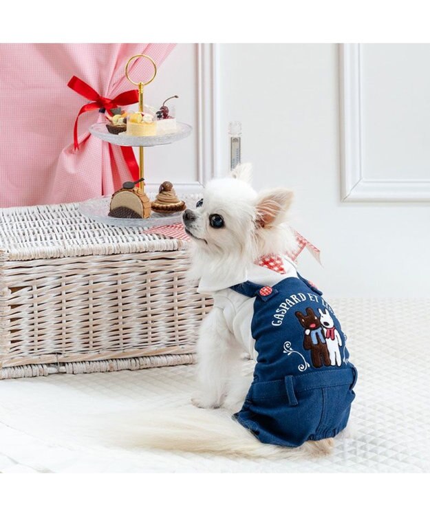 PET PARADISE リサとガスパール オーバーオール風 ロンパース 小型犬　　 ネイビー×ホワイト