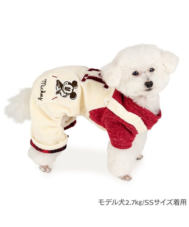 PET PARADISE ディズニー ミッキーマウス チェック オーバーオール  小型犬 ホワイト×レッド