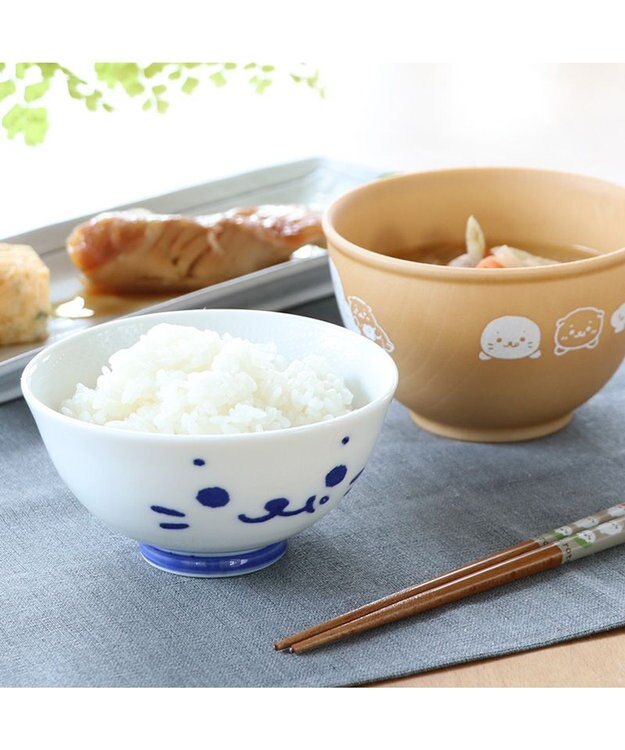 Mother garden しろたん ごはん粒がくっつきにくい ご飯茶碗  【小】 《顔ぼん柄/しろたん＆らっこいぬ柄》 単品 顔ぼん柄