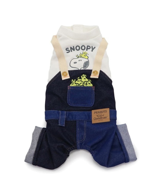 PET PARADISE スヌーピー デニム オーバーオール風 ロンパース 小型犬 ホワイト×ブラック