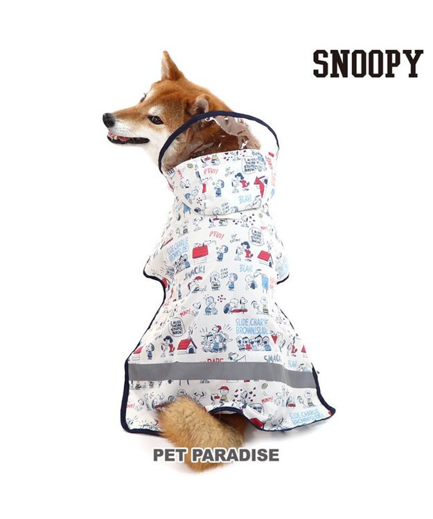 PET PARADISE スヌーピー レインコート 透明フード付き 《アメリカンビンテージ柄》 中型犬 大型犬 白～オフホワイト
