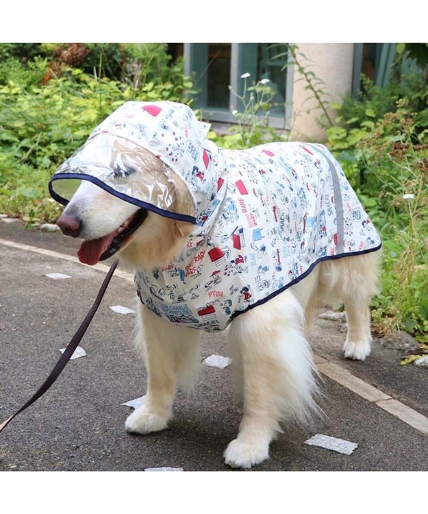 PET PARADISE スヌーピー レインコート 透明フード付き 《アメリカンビンテージ柄》 中型犬 大型犬 白～オフホワイト
