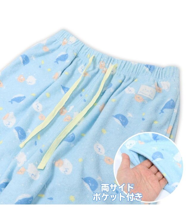 Mother garden しろたん パイル ステテコ 《しろたん&らっこいぬ 星くじら柄》レディース フリーサイズ ルームパンツ 部屋着 夏 夏物 フリーサイズ レディース 女性用 パイル生地 あざらし アザラシ かわいい キャラクター 水色