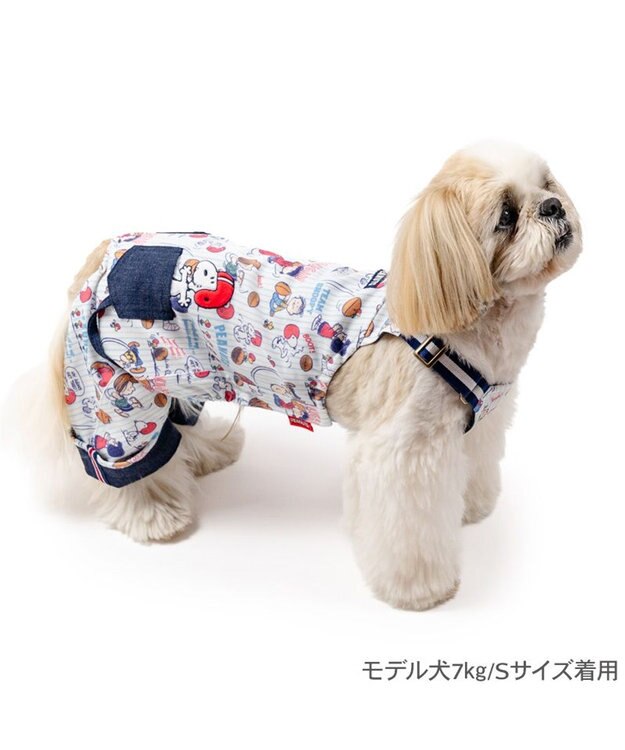 PET PARADISE スヌーピー アメフト オーバーオール 中型犬 ホワイト×ネイビー