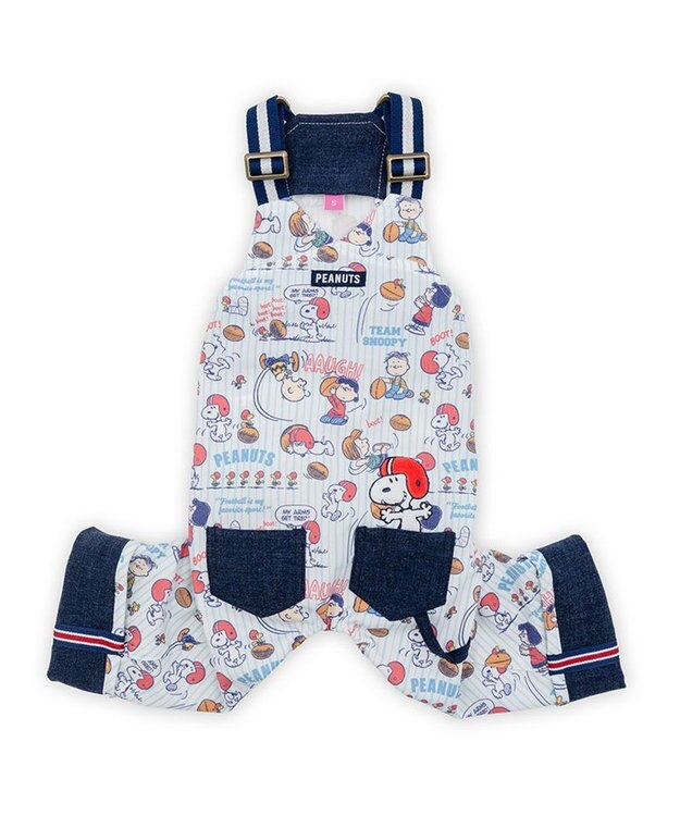 PET PARADISE スヌーピー アメフト オーバーオール 中型犬 ホワイト×ネイビー