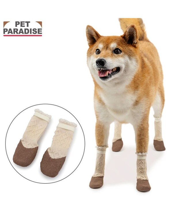 PET PARADISE ペットパラダイス フリル フィット靴 ＳＭ ベージュ×ブラウン