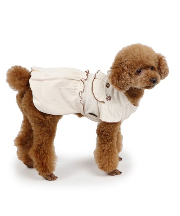 PET PARADISE ペットパラダイス  プレミアムペティヒート 花刺繍ワンピース  小型犬 ベージュ
