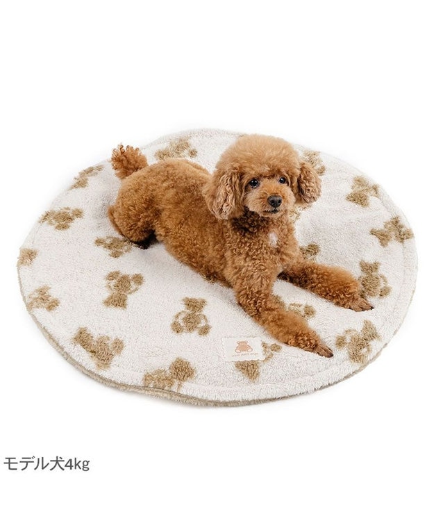PET PARADISE ペットパラダイス くまちゃん織り 遠赤外線 ボアマット 丸型 S ホワイト×ブラウン