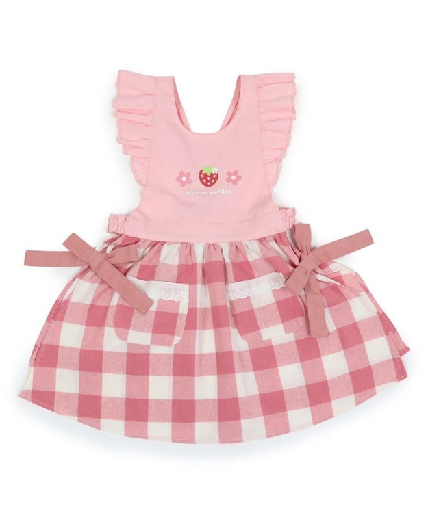Mother garden マザーガーデン 野いちご フリルエプロン 90cm~110cm ポケット付き ピンク(淡)