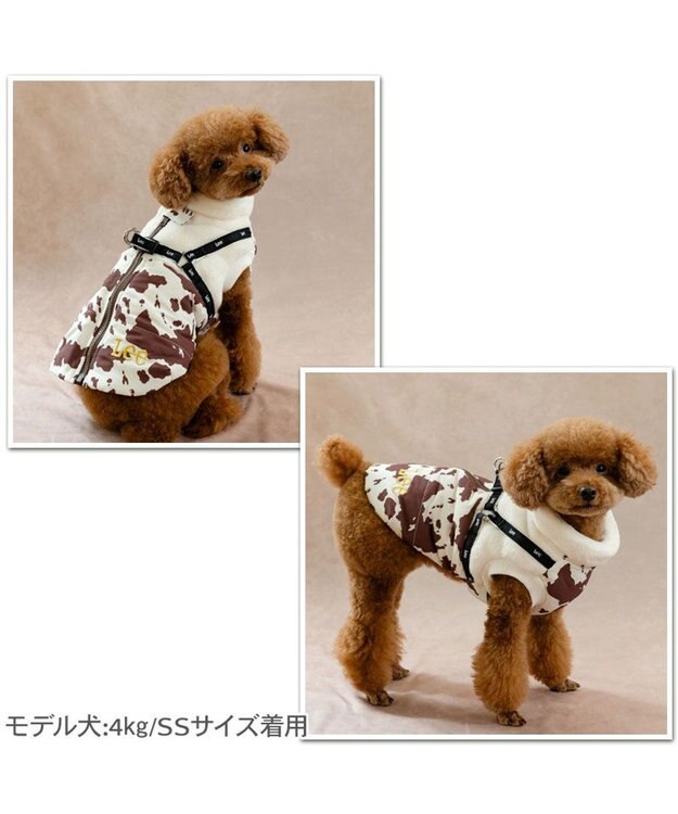 PET PARADISE Lee アウターハーネス 《牛柄》 小型犬 オフホワイト×ブラウン