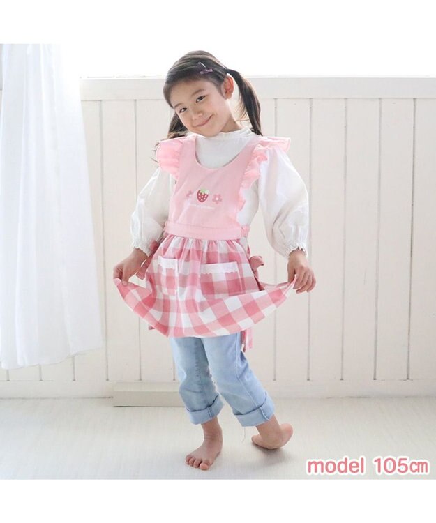 Mother garden マザーガーデン 野いちご フリルエプロン 90cm~110cm ポケット付き ピンク(淡)