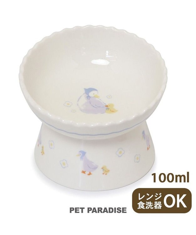 PET PARADISE ペットパラダイス 猫 高さのあるえさ皿 《あひる》 ホワイト