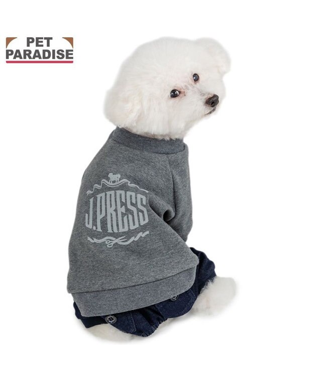 PET PARADISE J.PRESS ロゴ 裏起毛 ロンパース 小型犬 グレー×ネイビー