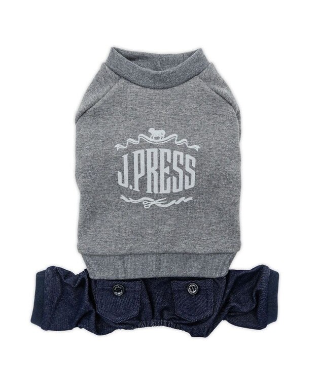 PET PARADISE J.PRESS ロゴ 裏起毛 ロンパース 小型犬 グレー×ネイビー
