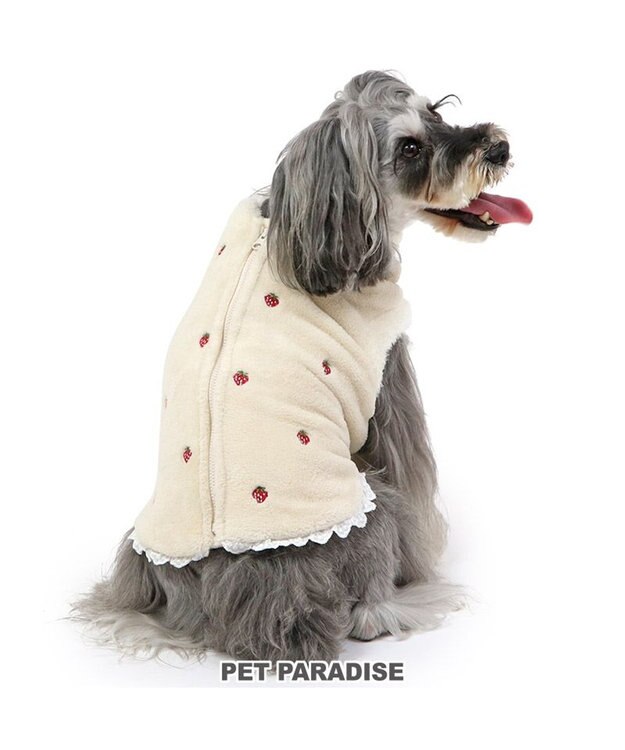 PET PARADISE ペットパラダイス 背中開き ベスト 苺 刺繍 小型犬 白~オフホワイト