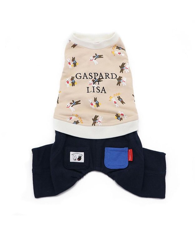 PET PARADISE リサとガスパール パンツ つなぎ 【小型犬】 青ポケット ベージュ