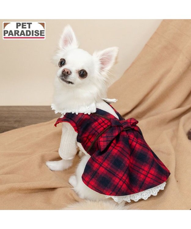 PET PARADISE ペットパラダイス チェック ワンピース 小型犬 レッド