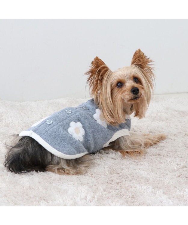 PET PARADISE ペットパラダイス 背中開き ベスト 《お花 アップリケ》 小型犬 グレー