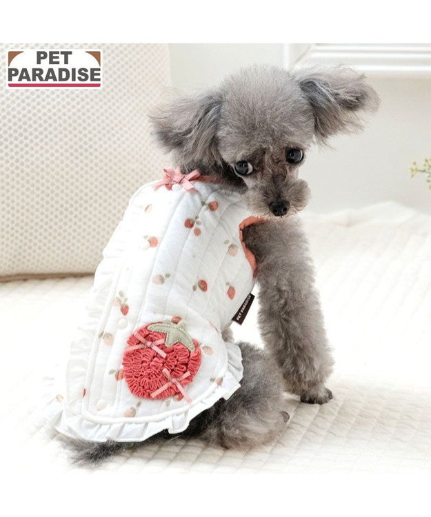 PET PARADISE ペットパラダイス ふわりと キルトベスト 《いちご》 超小型犬 小型犬 ホワイト