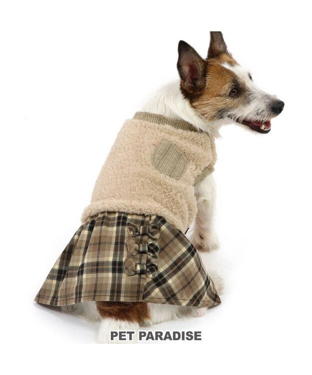 PET PARADISE 犬 服 ワンピース 【小型犬】 チェック ブラウン 茶系