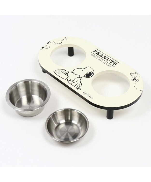 PET PARADISE スヌーピー モノトーン フードボウル スタンド 白～オフホワイト