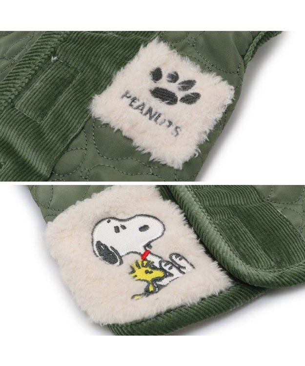 PET PARADISE スヌーピー キルト リバーシブル ベスト 《グリーン》 小型犬 グリーン✕ホワイト