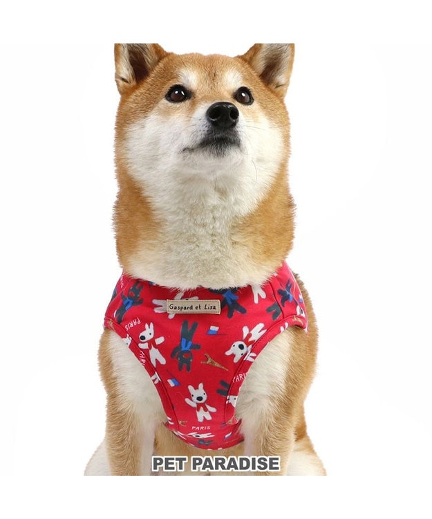 PET PARADISE リサとガスパール ベストハーネス 《パリ柄》 SM 中型犬 レッド
