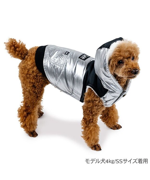 PET PARADISE Lee フード付 綿入れベスト 《シルバー》 小型犬 シルバー×ブラック