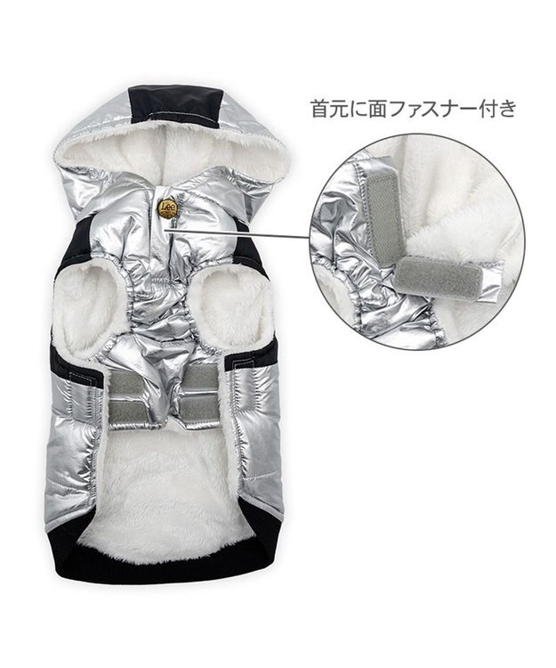 PET PARADISE Lee フード付 綿入れベスト 《シルバー》 小型犬 シルバー×ブラック