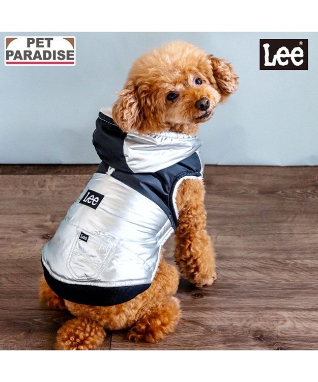 PET PARADISE Lee フード付 綿入れベスト 《シルバー》 小型犬 シルバー×ブラック