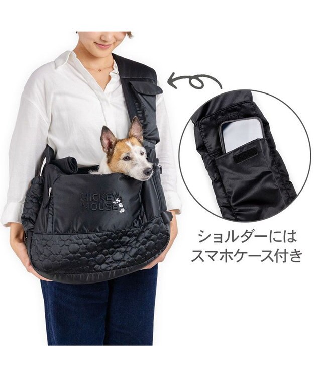PET PARADISE ディズニー ミッキーマウス 白黒 スリングバッグ Ｍ ブラック