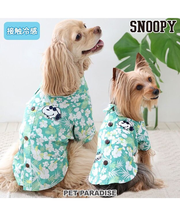 PET PARADISE スヌーピー 背中開き アロハシャツ 中型犬 グリーン