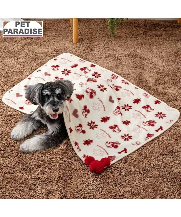 PET PARADISE ディズニー ミッキーマウス ブランケット 《ニット柄》 ホワイト×レッド