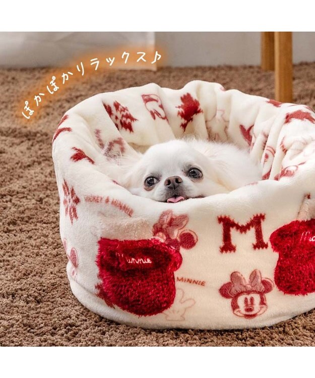 PET PARADISE ディズニー ミッキーマウス 筒型 寝袋 《ニット柄》Ｓ ホワイト×レッド