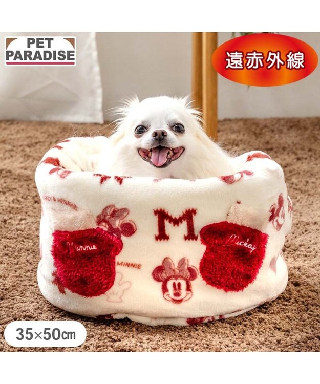 PET PARADISE ディズニー ミッキーマウス 筒型 寝袋 《ニット柄》Ｓ ホワイト×レッド