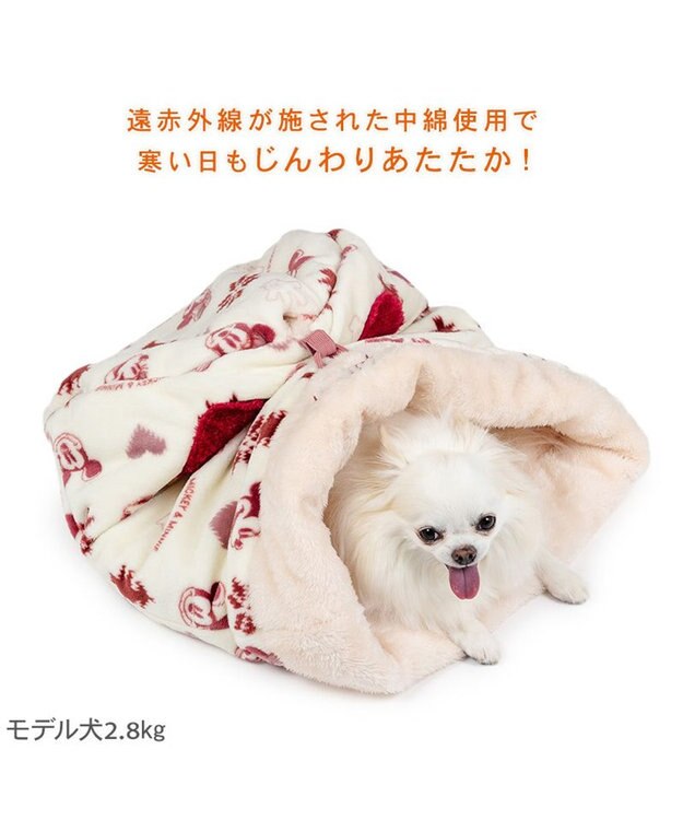 PET PARADISE ディズニー ミッキーマウス 筒型 寝袋 《ニット柄》Ｓ ホワイト×レッド
