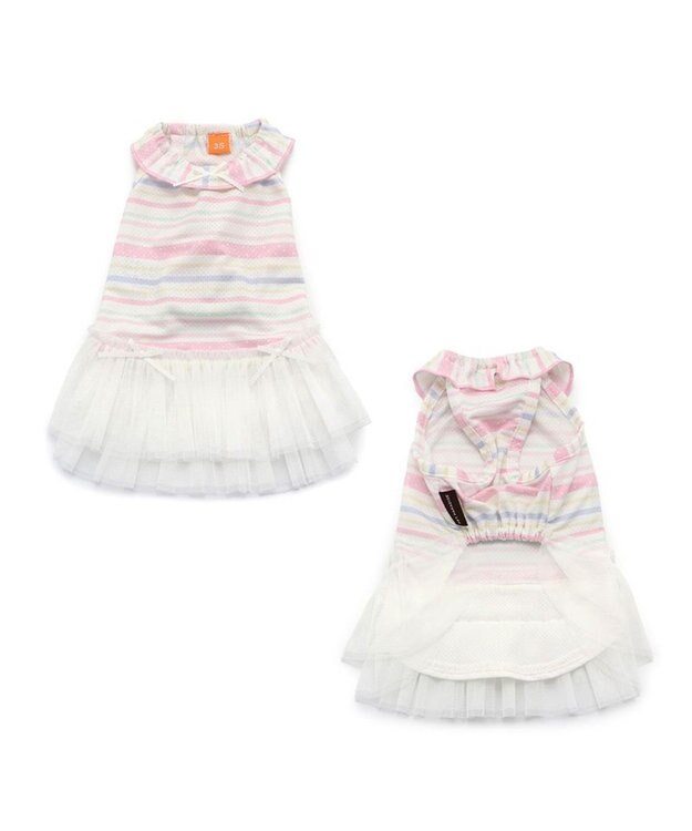 PET PARADISE 犬の服 夏 ひんやり クール メッシュ 接触冷感 虫よけ ボーダー ワンピース 【小型犬】クールマックスエコメイド ピンク（淡）